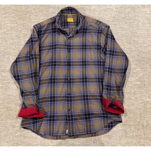 Robert Talbott Carmel Plaid Button Down Shirt Red Cuff Detail Size‎ M